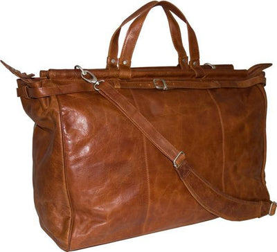 TAN/ LIGHT BROWN LEATHER TOP ROD HOLDALL / DUFFLE / CABIN BAG