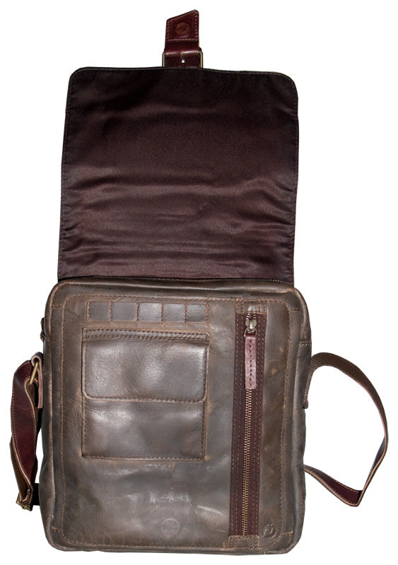 UBERBAG DARK BROWN LEATHER MILITARY SMALL N/S MESSENGER / MAN BAG