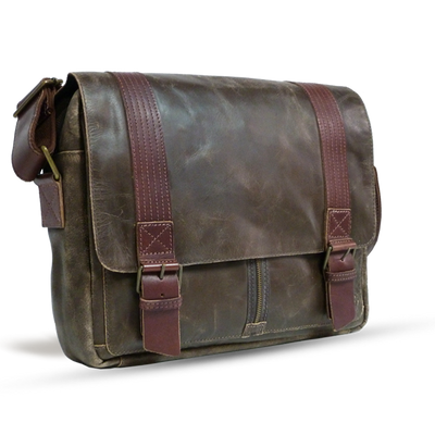 UBERBAG OLIVE BROWN / TAN LEATHER MILITARY MESSENGER / MAN BAG