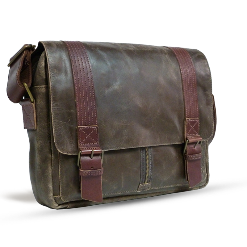 UBERBAG OLIVE BROWN / TAN LEATHER MILITARY MESSENGER / MAN BAG