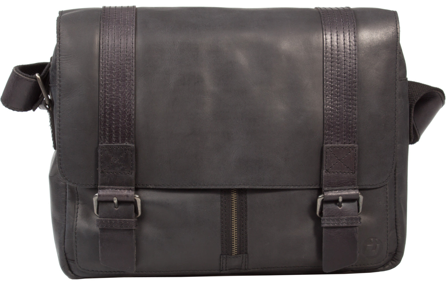 UBERBAG GREY BLACK  LEATHER MILITARY MESSENGER / MAN BAG