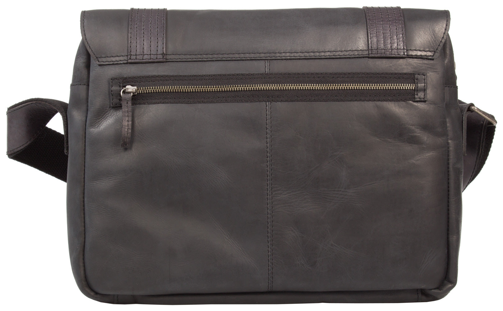 UBERBAG GREY BLACK  LEATHER MILITARY MESSENGER / MAN BAG
