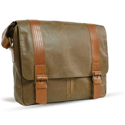 UBERBAG OLIVE BROWN / TAN LEATHER MILITARY MESSENGER / MAN BAG