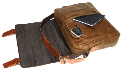 UBERBAG OLIVE BROWN / TAN LEATHER MILITARY MESSENGER / MAN BAG