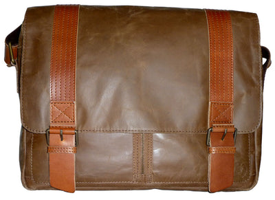 UBERBAG OLIVE BROWN / TAN LEATHER MILITARY MESSENGER / MAN BAG