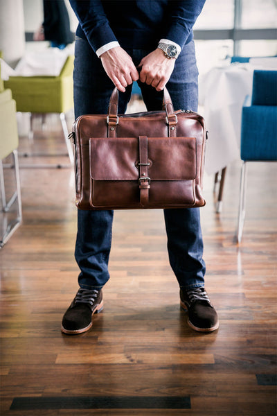 LEONHARD HEYDEN ROMA 5370 BROWN LEATHER ZIPPED BRIEFCASE