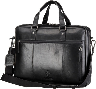 LEONHARD HEYDEN ROMA 5370 BLACK LEATHER ZIPPED BRIEFCASE