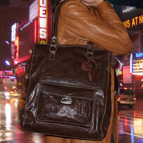 PAGANI DARK BROWN REAL LEATHER SHOPPER/ TOTE BAG