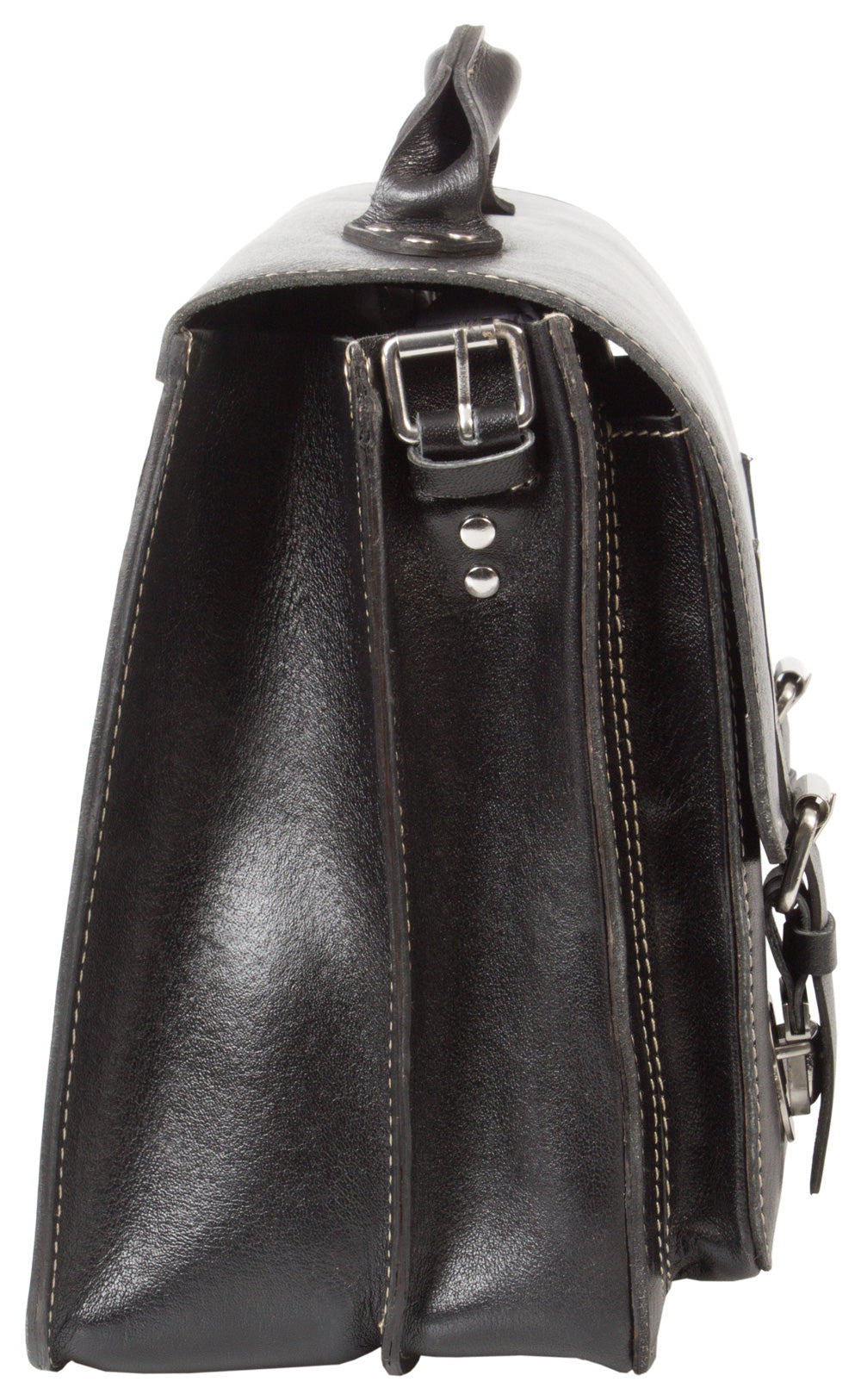 black real leather large satchel bag veg tan leather  unlined