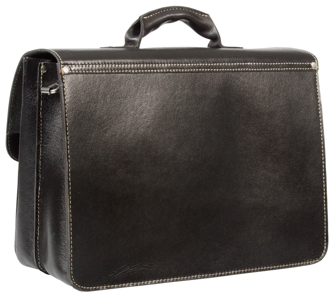 black real leather large satchel bag veg tan leather 4