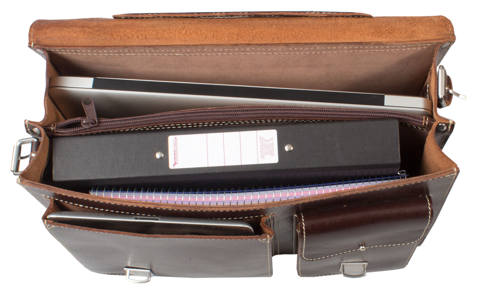 HIDEONLINE RUGGED THICK SADDLE CONKER BROWN LEATHER SATCHEL BRIEFCASE / LAPTOP BAG