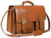 HIDEONLINE RUGGED THICK SADDLE TAN LEATHER SATCHEL BRIEFCASE / LAPTOP BAG