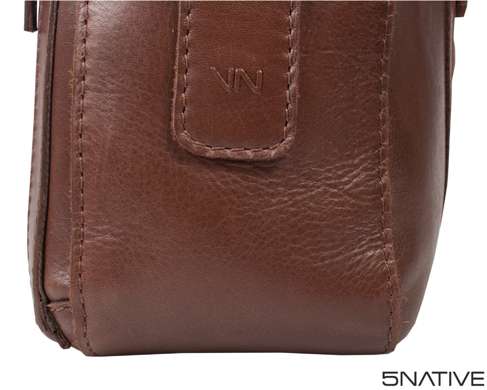 5NATIVE BROWN AND OLIVE EAST WEST LEATHER PORTFOLIO MESSENGER BAG