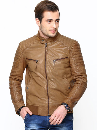 BLACK FRIDAY SALE!! TAN REAL LEATHER MENS BOMBER RACER BIKER STYLE JACKET