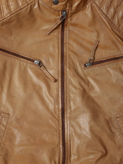 BLACK FRIDAY SALE!! TAN REAL LEATHER MENS BOMBER RACER BIKER STYLE JACKET