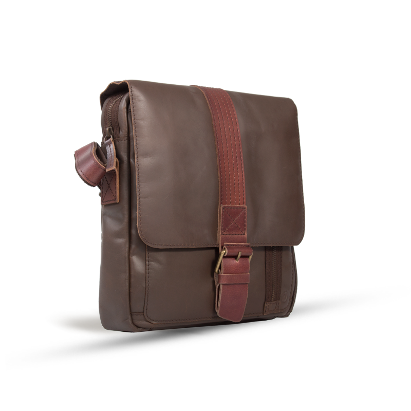 UBERBAG DARK BROWN LEATHER MILITARY SMALL N/S MESSENGER / MAN BAG