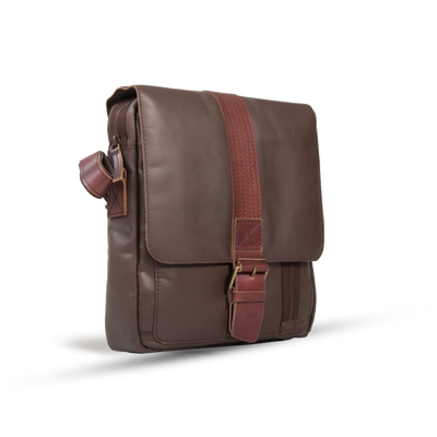 UBERBAG DARK BROWN LEATHER MILITARY SMALL N/S MESSENGER / MAN BAG