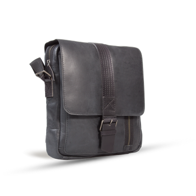 UBERBAG GREY BLACK  LEATHER MILITARY SMALL N/S MESSENGER / MAN BAG