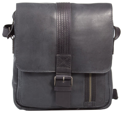 UBERBAG GREY BLACK  LEATHER MILITARY SMALL N/S MESSENGER / MAN BAG