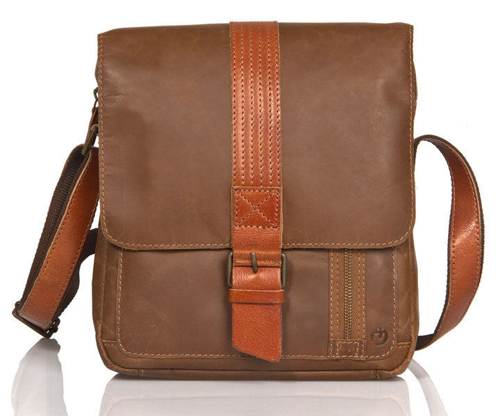 UBERBAG OLIVE BROWN /TAN LEATHER MILITARY SMALL N/S MESSENGER / MAN BAG