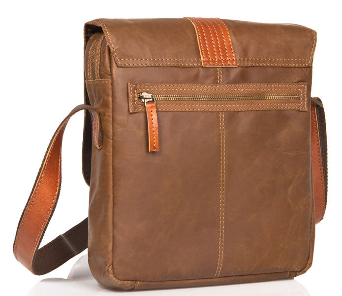 UBERBAG OLIVE BROWN /TAN LEATHER MILITARY SMALL N/S MESSENGER / MAN BAG