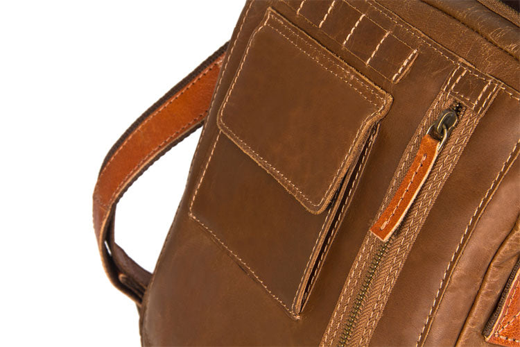 UBERBAG OLIVE BROWN /TAN LEATHER MILITARY SMALL N/S MESSENGER / MAN BAG