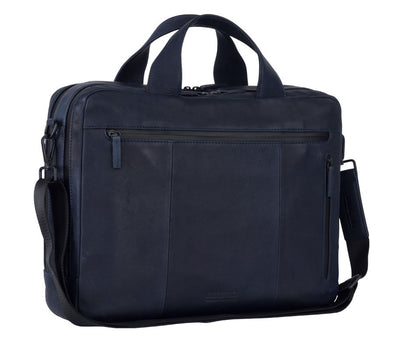 LEONHARD HEYDEN DEN HAAG 6750 BLUE ZIPPED BRIEFCASE 2 COMPARTMENTS