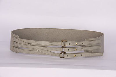 PAGANI REAL LEATHER LIGHT GREY 3 WAY STRAP HIGH WAIST BELT