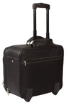 LEATHER TROLLEY CASE / WHEELED LAPTOP BUSINESS BAG IN BLACK