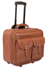 LEATHER TROLLEY CASE / WHEELED LAPTOP BUSINESS BAG IN TAN