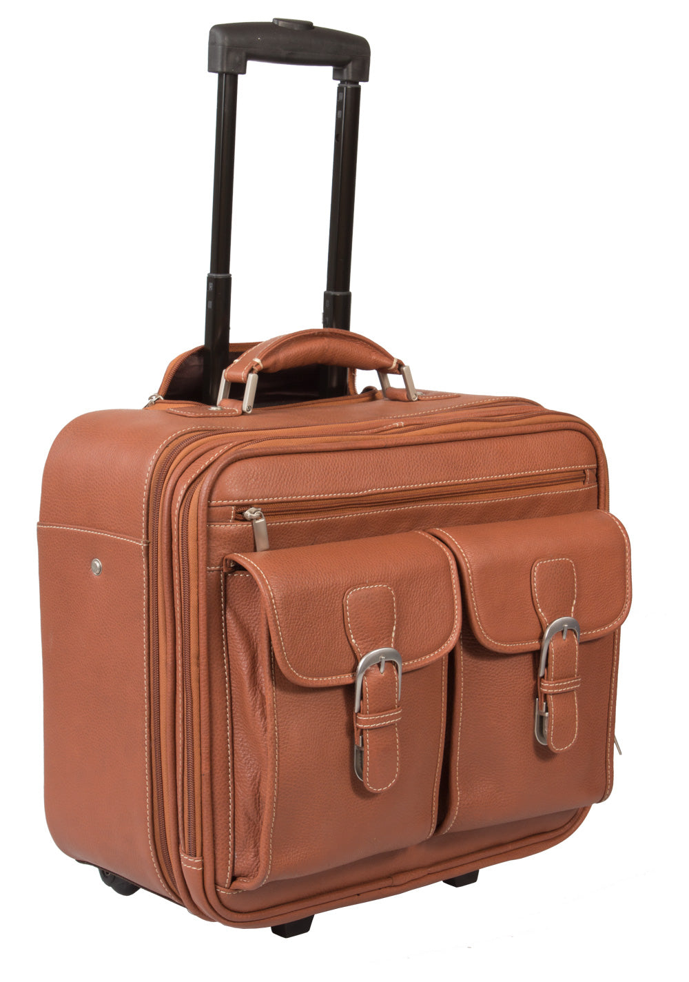 Suitcase Leather Laptop Roller Bag Rolling Briefcase Leather