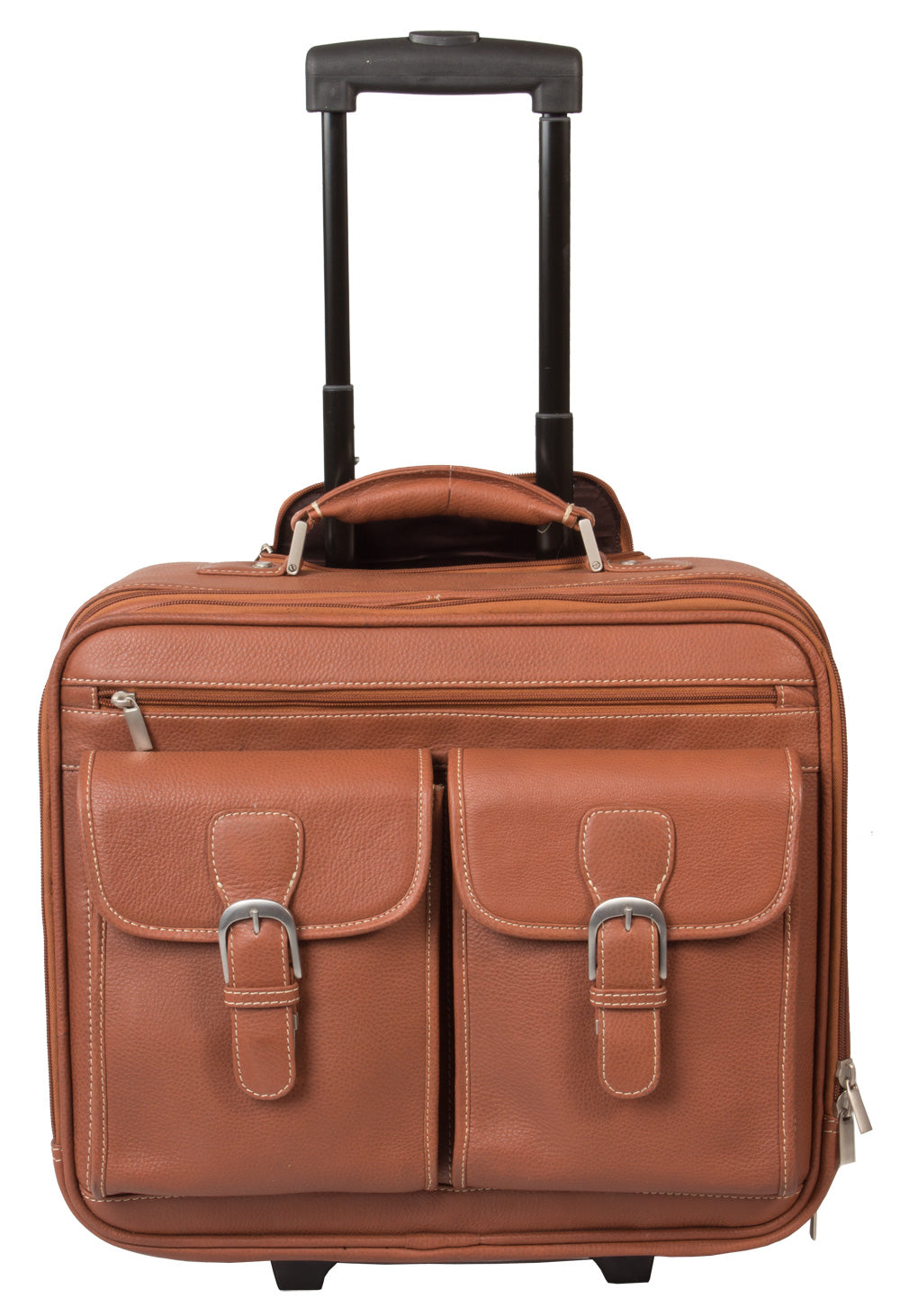 LEATHER TROLLEY CASE WHEELED LAPTOP BUSINESS BAG IN TAN