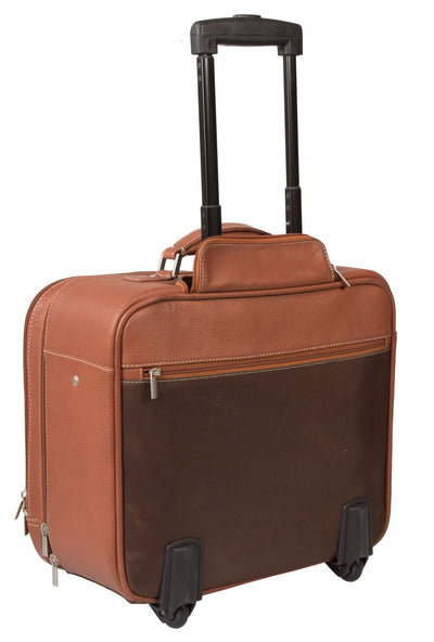 LEATHER TROLLEY CASE / WHEELED LAPTOP BUSINESS BAG IN TAN