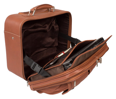 LEATHER TROLLEY CASE / WHEELED LAPTOP BUSINESS BAG IN TAN