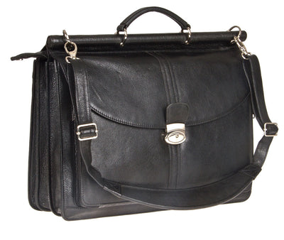 HIDEONLINE BLACK ITALIAN LEATHER TOP ROD 17" LAPTOP BRIEFCASE