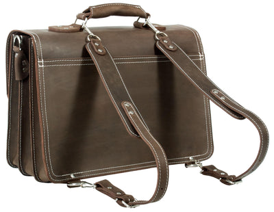 HIDEONLINE RUGGED MUD BROWN CRAZY HORSE LEATHER SATCHEL BAG / BRIEFCASE / BACKPACK