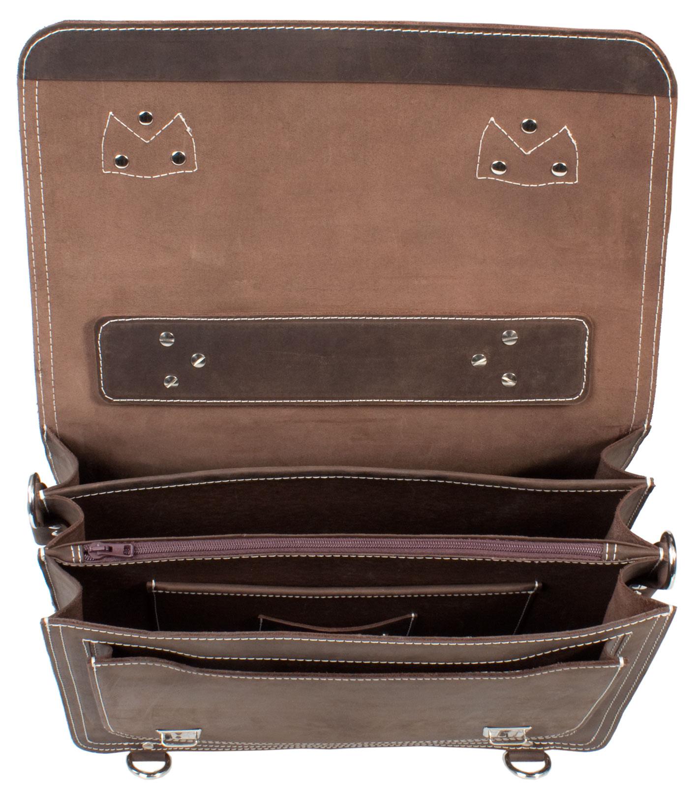 HIDEONLINE RUGGED MUD BROWN CRAZY HORSE LEATHER SATCHEL BAG / BRIEFCASE / BACKPACK