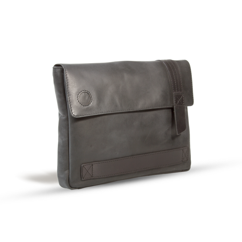UBERBAG GREY BLACK LEATHER MILITARY MEN CLUTCH