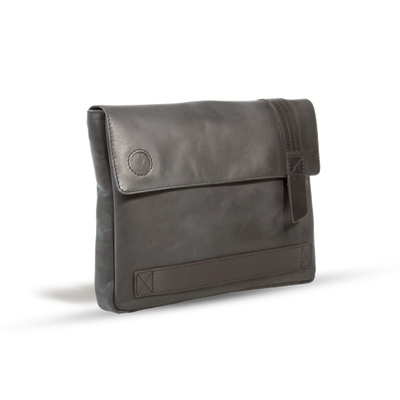 UBERBAG GREY BLACK LEATHER MILITARY MEN CLUTCH