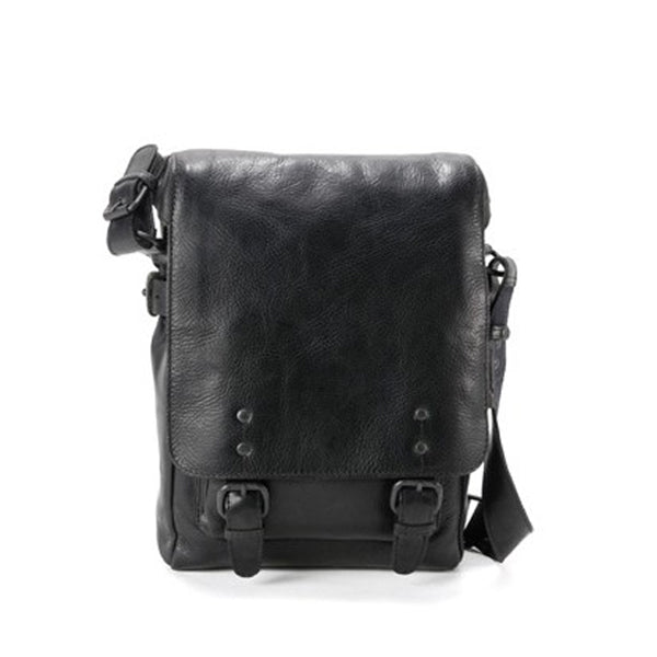 AUNTS & UNCLES NETWORKER BLACK LEATHER MEDIUM N/S MESSENGER BAG/ POSTBAG