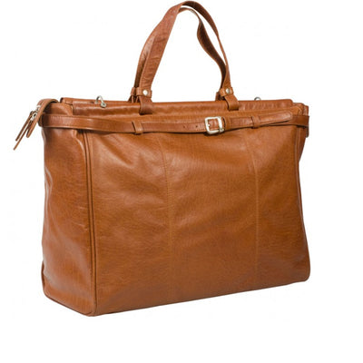 HIDEONLINE TAN/ COGNAC LEATHER TOP ROD HOLDALL / DUFFLE / CABIN BAG