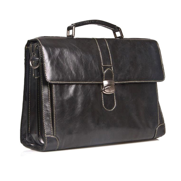 HIDEONLINE ELEGANT & LUXURIOUS ITALIAN BLACK REAL LEATHER BRIEFCASE