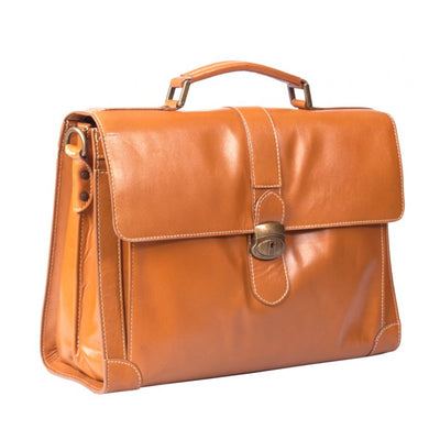 HIDEONLINE ELEGANT & LUXURIOUS ITALIAN TAN REAL LEATHER BRIEFCASE