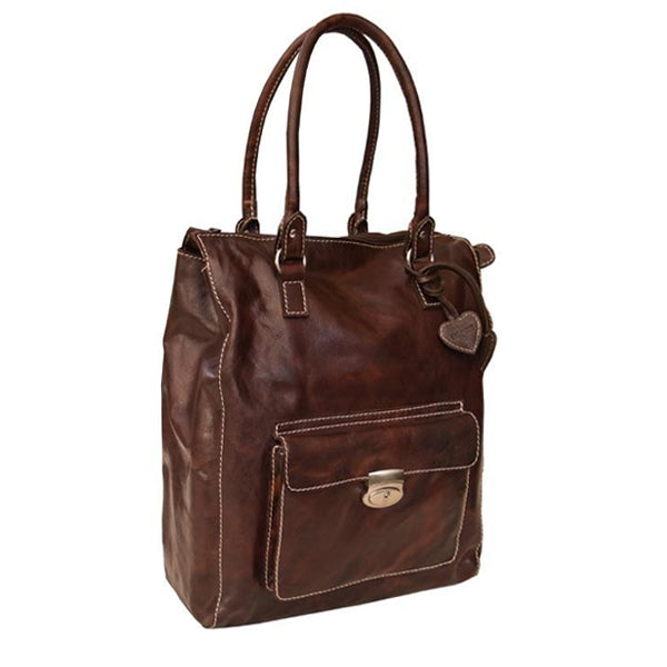 PAGANI DARK BROWN REAL LEATHER SHOPPER/ TOTE BAG