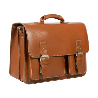 HIDEONLINE RUGGED THICK SADDLE TAN LEATHER SATCHEL BRIEFCASE / LAPTOP BAG