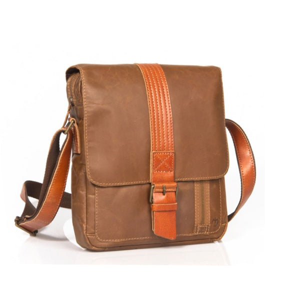 UBERBAG OLIVE BROWN /TAN LEATHER MILITARY SMALL N/S MESSENGER / MAN BAG