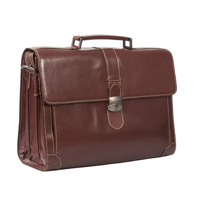 HIDEONLINE ELEGANT & LUXURIOUS ITALIAN DARK BROWN REAL LEATHER 17" BRIEFCASE