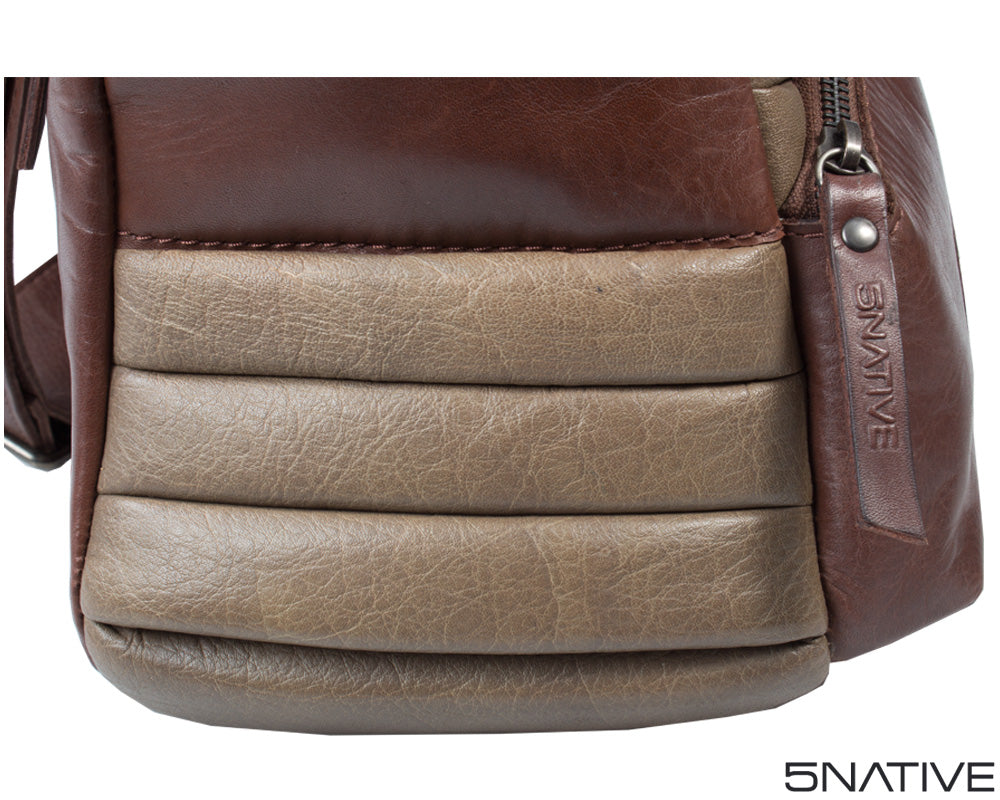 5NATIVE BROWN AND OLIVE EAST WEST LEATHER MESSENGER BAG