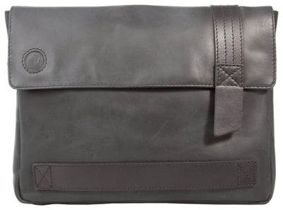 UBERBAG GREY BLACK LEATHER MILITARY MEN CLUTCH