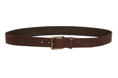 CASUAL MEN'S BELT MADE FROM DARK BROWN REAL LEATHER IN CRISS CROSS PATTERN